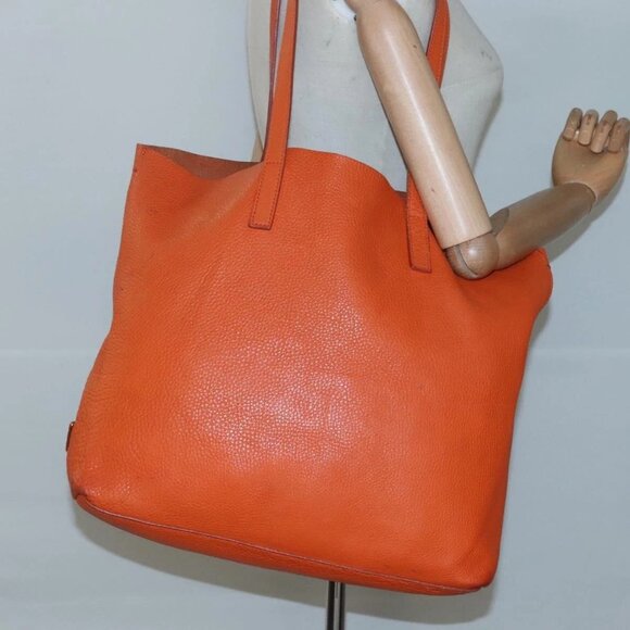 PRADA Tote Bag Leather Orange Gold Auth hk2515 - Picture 14 of 16